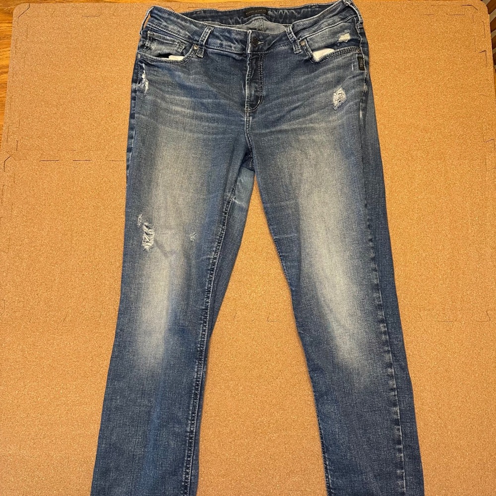 Silver Jeans Co Elyse Straight Distressed Medium Wash‎ Denim Jeans W32 L31